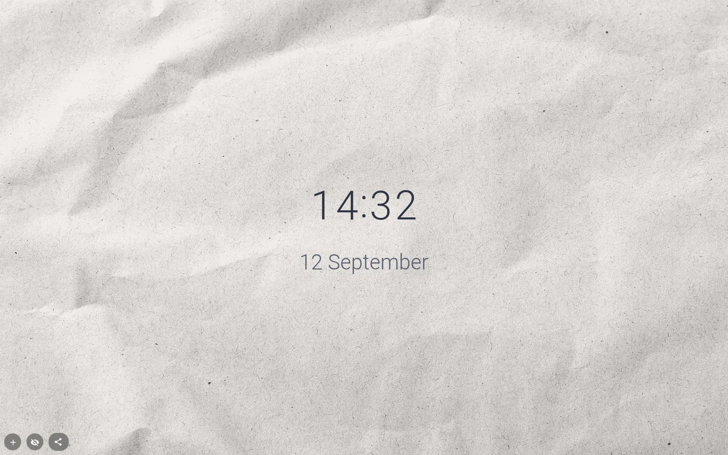 Large 24-hour digital clock reading 14:32 with the date below it on a paper texture